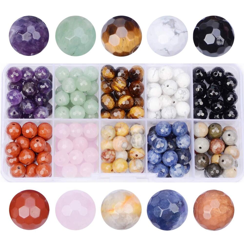 6706 200pcs 10 Colors Faceted Mixed Natural Loose Round Stone Beads 8mm